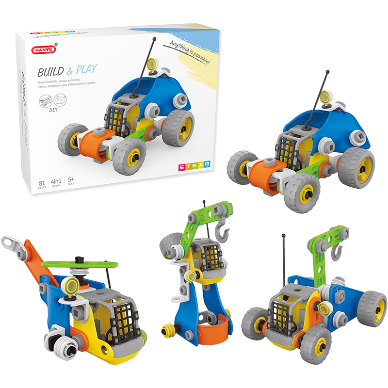 81 adet 4 in 1 kök yapı taşı araba helikopter modeli çocuklar yaratıcı inşaat oyun seti DIY montaj oyuncaklar çocuklar için