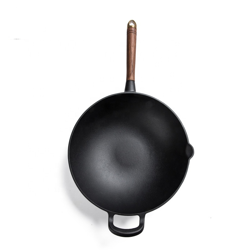 32cm cast iron black wok with wooden handle Top sell Featured Image