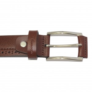 Leather Belt with Braided Detailing and Brass Accents