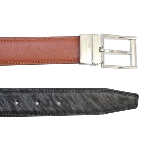 Sleek Leather Reversible Belt with Silver Buckle 35-23249