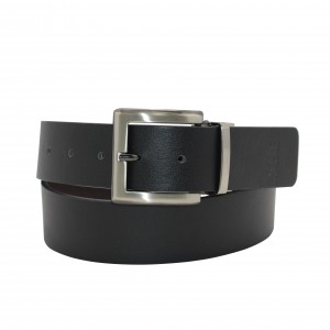 Adjustable Leather Belt with Double Buckles 40-23292