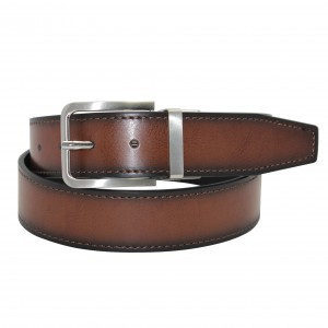 Elegant Leather Belt with Antique Brass Buckle 40-23411