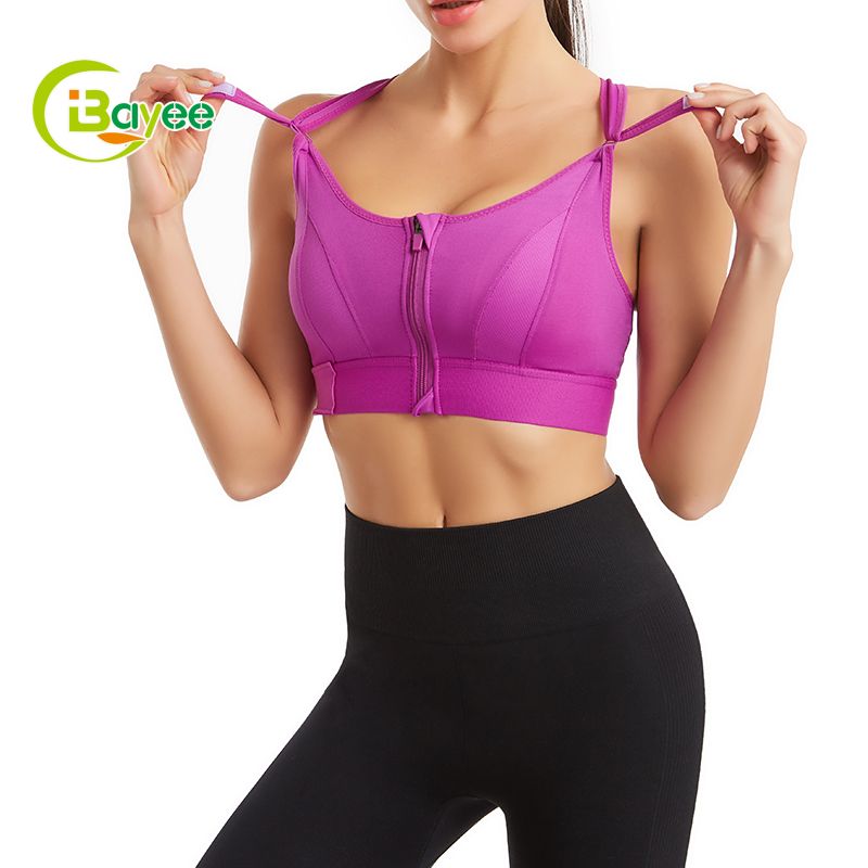 Women's Zip Front High Impact Strappy Back Support Sports Bra