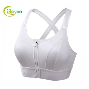 Pambabaeng Zip Front High Impact Strappy Back Support Sports Bra