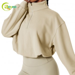 Jersey femenino de manga larga con cremallera recortada sudaderas con capucha