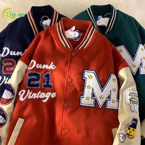 Mangas de coiro con logotipo personalizado Bordado de chenilla Chaquetas universitarias para homes de béisbol universitario