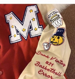 Anpassad logotyp läderärmar Chenille Broderi College Baseball Varsity-jackor för män