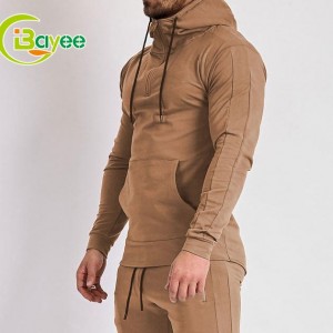 Egyedi logós férfi fitness félcipzáras kapucnis pulóver