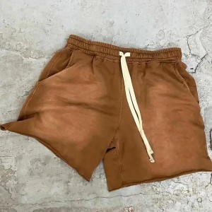 Gepasmaakte Acid Washed Raw Edge French Terry Cotton Shorts