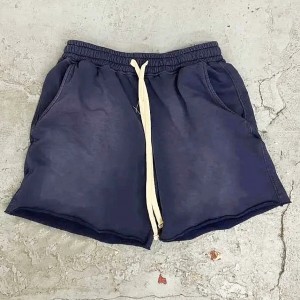 Benotzerdefinéiert Acid Washed Raw Edge French Terry Cotton Shorts