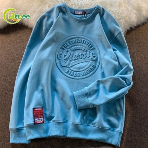 100% koton 3D Logo Custom Crew Neck Pullover Relief Sweatshirt