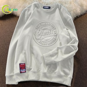 100% Cotton 3D Suaicheantas Custom Crew Neck Pullover Embossed Sweatshirt