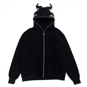 Áo hoodie có khóa kéo đầy đủ cho nam y2k với logo Rhinestone