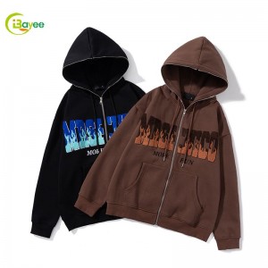 Chenille Embroidered Zip Hoodie Rau Active Thiab Casual