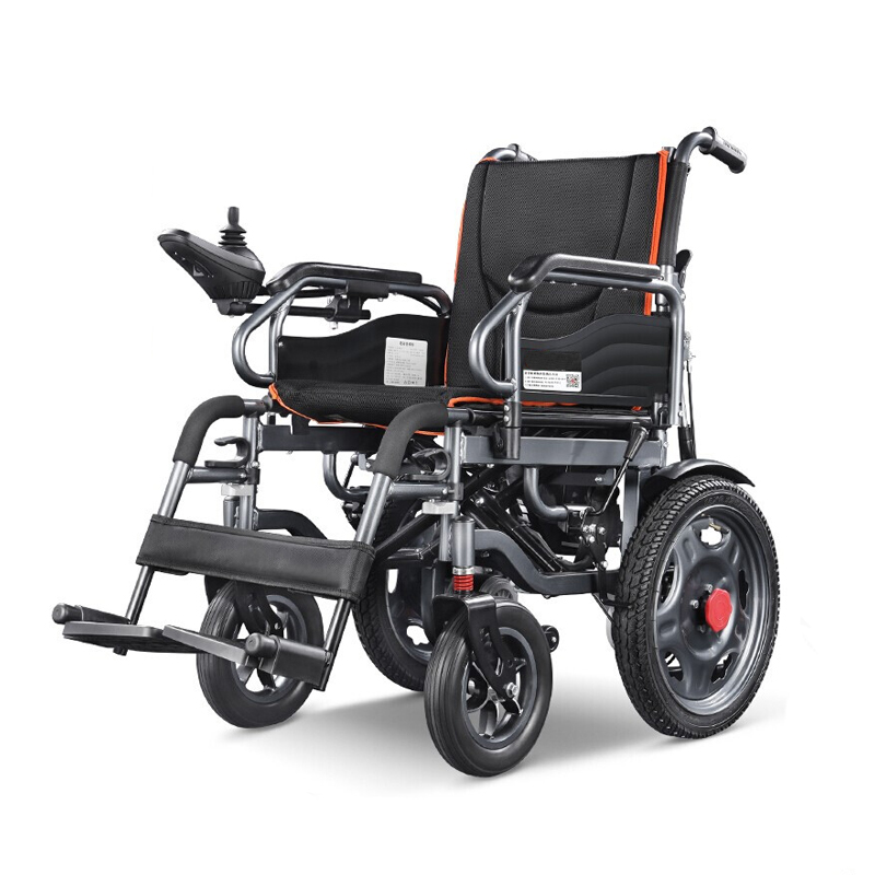 Karrocë me rrota elektrike me rrota manuale e palosshme prej alumini me mbështetëse krahu të shtrirë