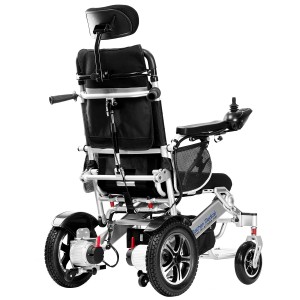 Электрычная інвалідная каляска з высокай спінкай і зручнай амартызацыяй