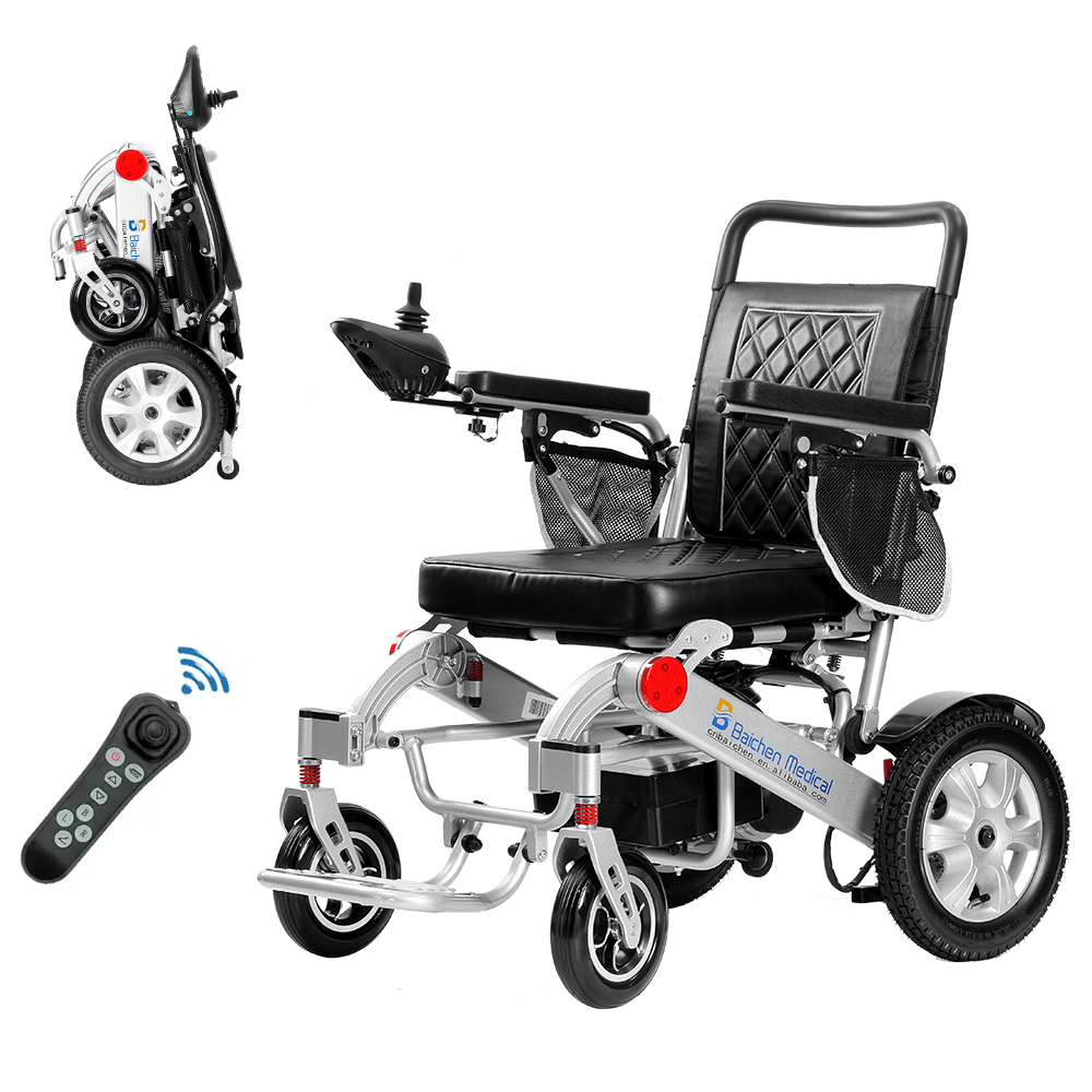 Cadeira de rodas eléctrica axustable e plegable para coidados domésticos