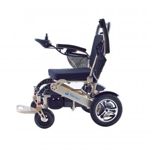 Manuali i karriges me rrota me rrota të palosshme prej çeliku me energji elektrike Karrige me rrota elektrike me mbështetëse krahu të pjerrët me rrokullisje dhe të rregullueshme në lartësi