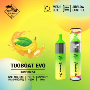 Control de fluxo de aire Tugpod Dispositivo máis recente desbotable 4500 Puffs Tugboat Evo Vape Juice