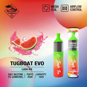 Control de fluxo de aire Tugpod Dispositivo máis recente desbotable 4500 Puffs Tugboat Evo Vape Juice
