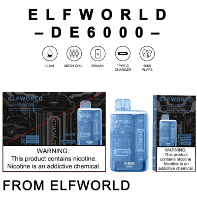 Elfworld De6000 ଦୁବାଇ ମାର୍କେଟ 2% 3% 5% ନିକ ପୋଡ୍ ରିଚାର୍ଜ ଯୋଗ୍ୟ ଭେପ୍ ବ Feat ଶିଷ୍ଟ୍ୟ ଚିତ୍ର |