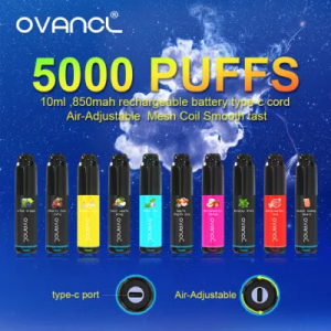 ორიგინალური დიზაინის OVANCL 5000 Puffs Vaporizer E სიგარეტის დამუხტვადი ჰაერის რეგულირებადი Vape კალამი