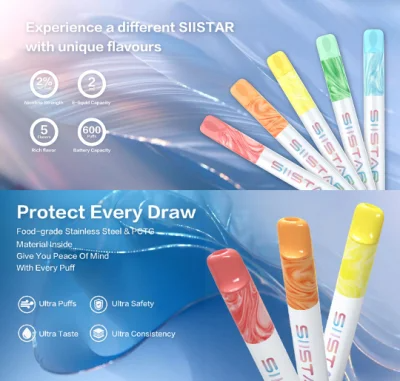 새로운 디자인 Siistar Vape 600puff with 교체 가능한 포드 일회용 전자 담배 주요 이미지