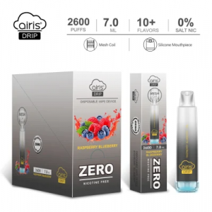 ორიგინალური Airis Drip Zero 2600 Puffs ერთჯერადი Vape კალმები Zero Nicotine ელექტრონული სიგარეტი