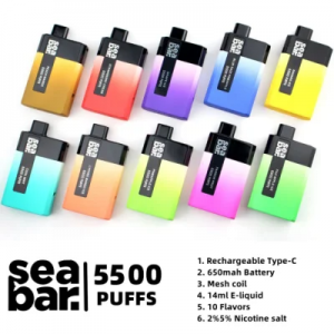 Sea Bar Vape Fabrikspris E cigaret Genopladelig engangs Vape Pen 5500 Puff Mesh Coil Vapes