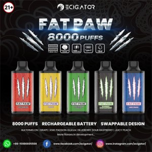 8000 Puff E Cigarette Custom Disposable Vape Kaiwhakarato Fatpaw Vape