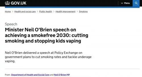 Menteri kaséhatan Inggris nyarioskeun pidato: bakal aktip ngamajukeun rokok éléktronik ka perokok