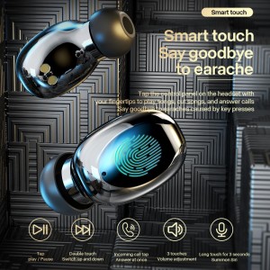 B-T3 bluetooth 5.1 HIFI Банки барқии садои дисплейи рақамии LED Fingerprint Touch T3 TWS гӯшмонакҳои бозӣ