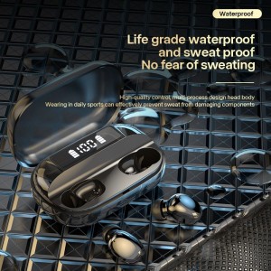 B-T3 bluetooth 5.1 HIFI Sound power bank yang dipimpin tampilan digital Fingerprint Touch T3 TWS earphone gaming
