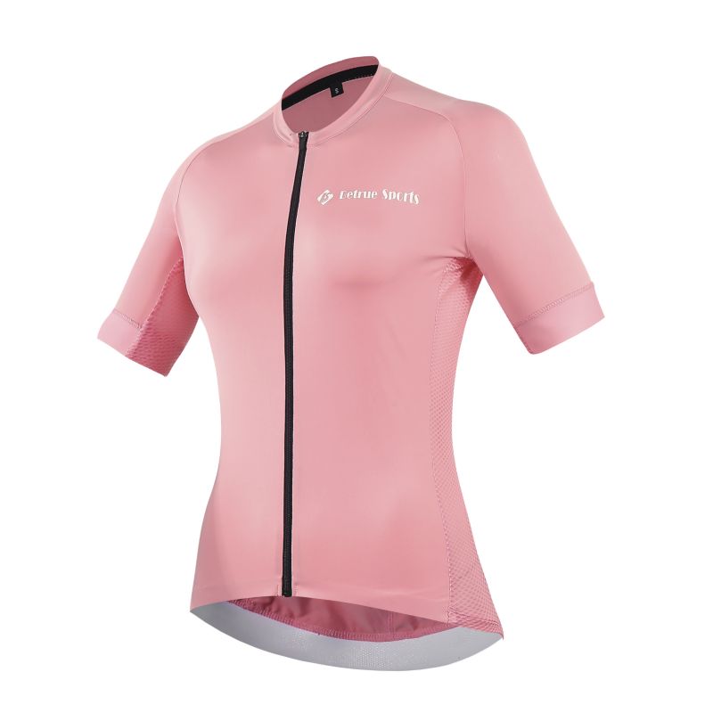 Sieviešu koši rozā pielāgots riteņbraukšanas krekls ar īsām piedurknēm