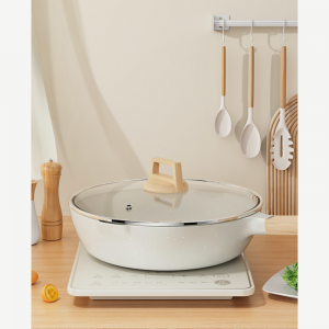 BC Жесткая анодированная антипригарная посуда без PFOA Chefs Pan / Wok Cookware, 9-дюймовая, бежевая