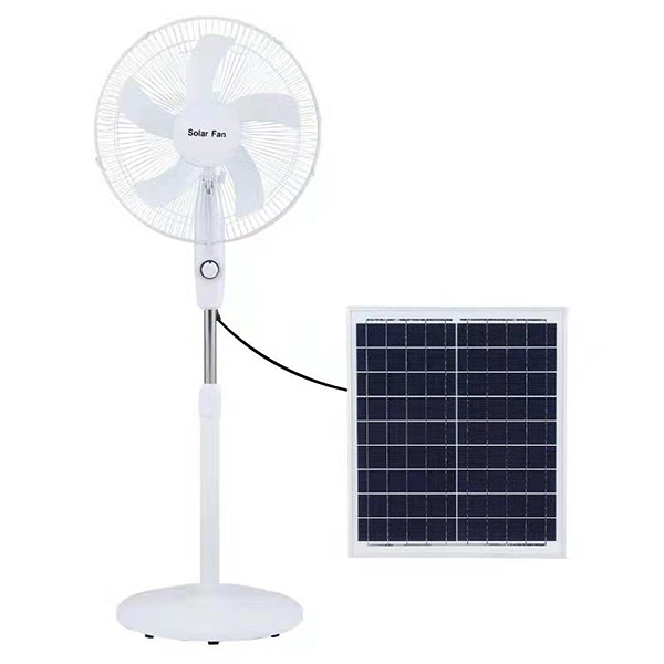 Vroče prodajan 16-palčni zunanji talni ventilator za sončno energijo s polnilnim stojalom za domačo višino in daljinskim upravljalnikom