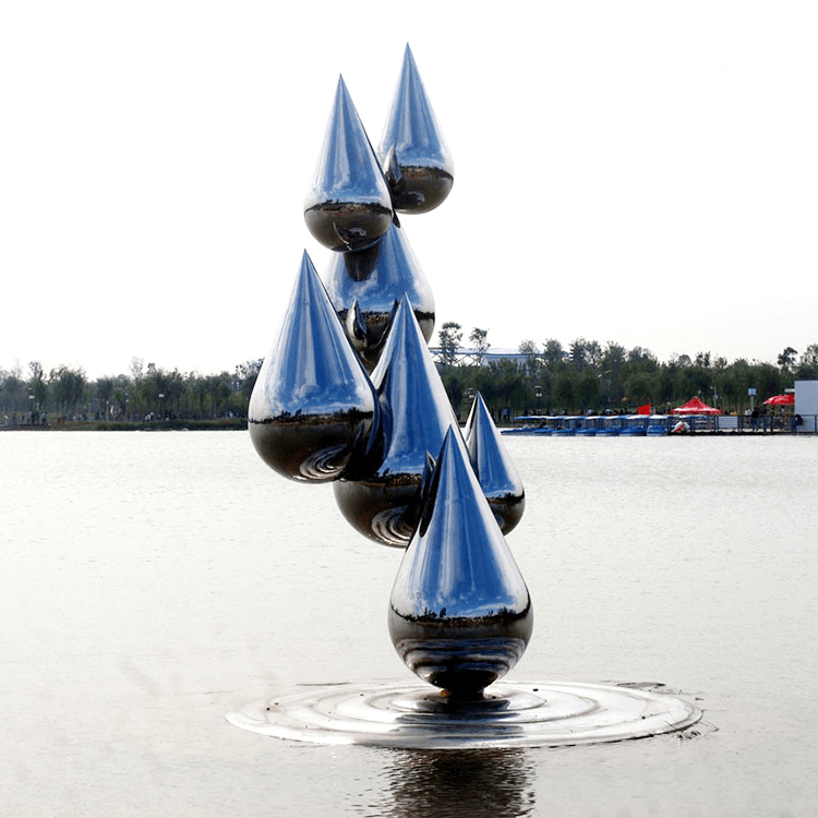 Escultura decorativa em aço inoxidável com paisagem aquática