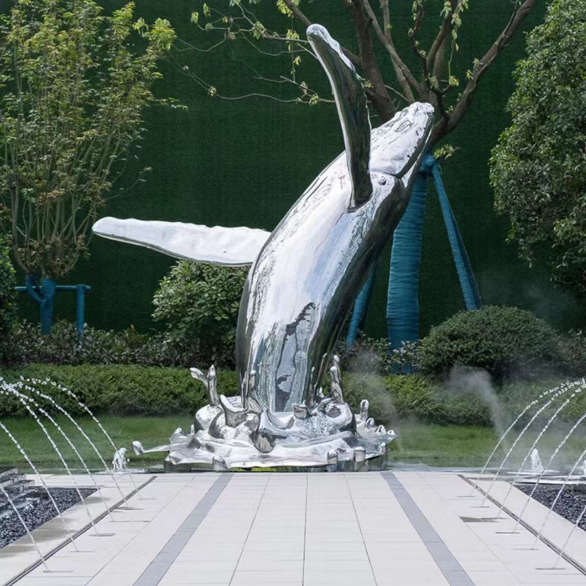 Escultura de golfinho em aço inoxidável Ornamentos combinados de espelho de golfinho