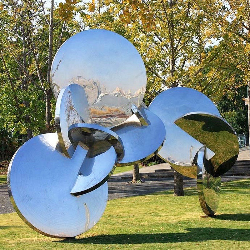 Escultura de aço inoxidável com espelho decorativo abstrato moderno