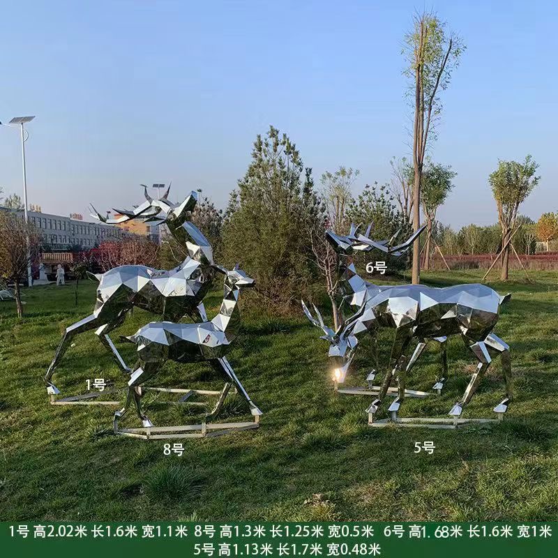 Escultura de cervo em tamanho real em aço inoxidável para jardim externo