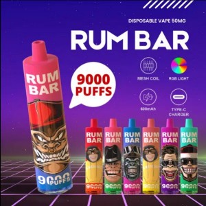 RUM BAR 9000 Puffs ሊጣል የሚችል Vape Pod በሚሞላ RGB ሊጣል የሚችል ኤሌክትሮኒክ ሲጋራ