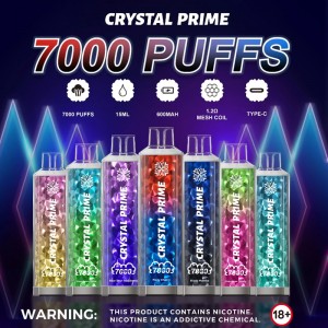 Tilpasset Crystal Prime Bar 7000 Puffs Engangs Vape 2% Nikotin Genopladelig E Cigarette Puff Bar