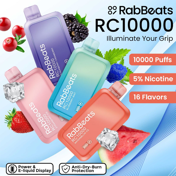 RabBeats RC10000 Vape Sekali Pakai Terbaru Dengan Layar Tampilan LCD Rokok Elektronik Mesh Coil