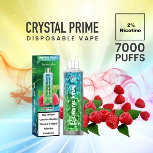 Skräddarsydd Crystal Prime Bar 7000 Puffs Disponibel Vape 2% Nikotin Uppladdningsbar E Cigarett Puff Bar