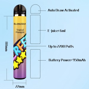ប៊ិច Vape ដែលអាចចោលបាន BLONGBAR 2200 Puffs Bar បារីអេឡិចត្រូនិច Vape Pod 950mAh Battery Vaporizer Vape