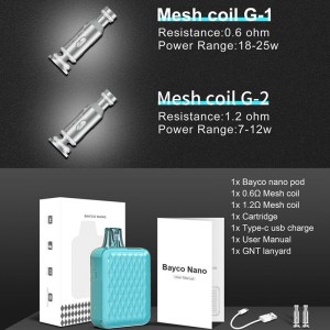 GNT Bayco Nano Eletrọnịkị Siga Refillable E-Liquid Rechargeable Airflow Device Vape Pod Kit Na-edozi