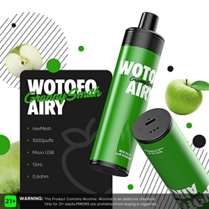 New Disposable E Cigarette Wotofo Airy Vape Pen Rechargeable 12ml E-succum 850 mAh Battery 2% 5% Nicotine Salt Vaporizer Pen
