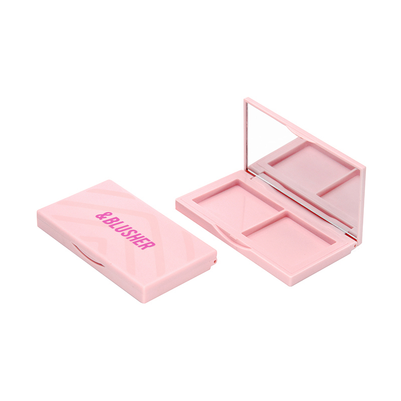 blush duo ເປົ່າ custom logo ສີບົວ 2 pans blush pressed powder case