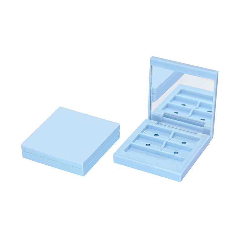 ABS plastik kasus eyeshadow biru 5 grids 4 kelir kalawan sikat jeung eunteung