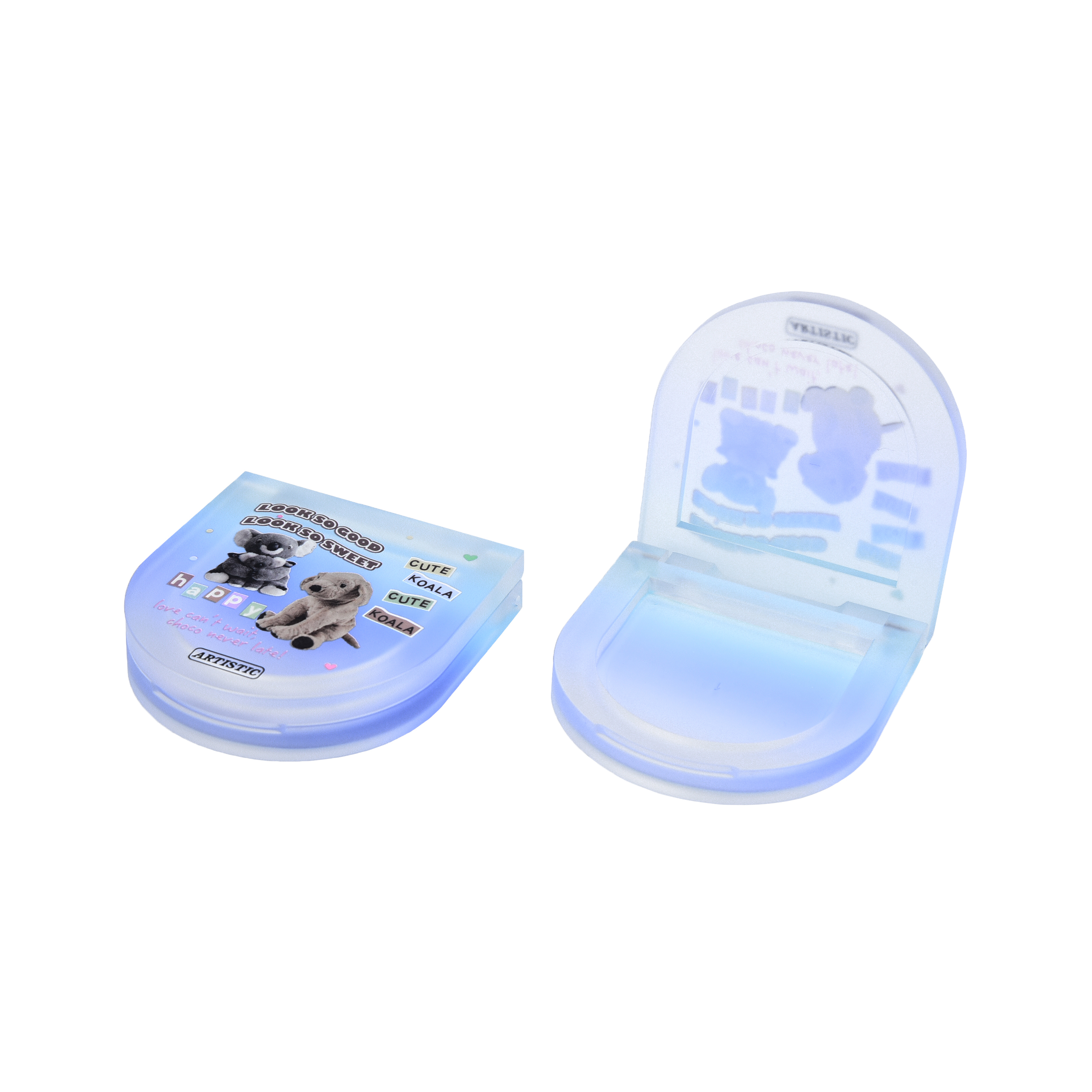 Blush boîtier compact en forme de u givré transparent aimant adsorption